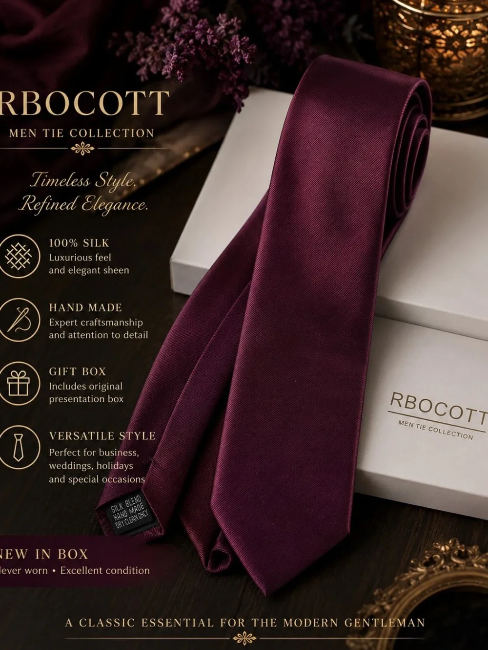 Men's Silk Tie in Deep Burgundy